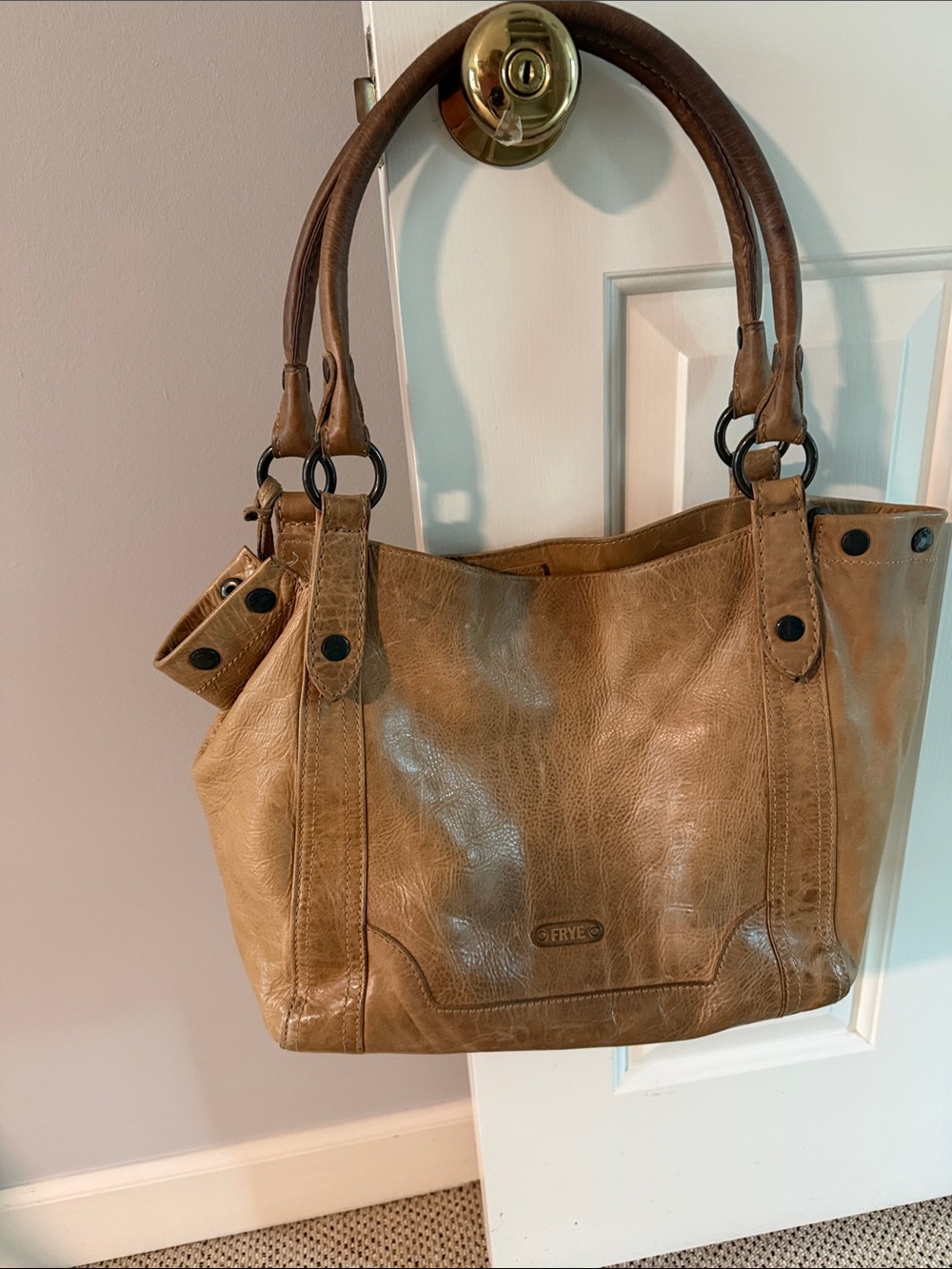 Frye Distressed Tan Leather Shoulder Bag